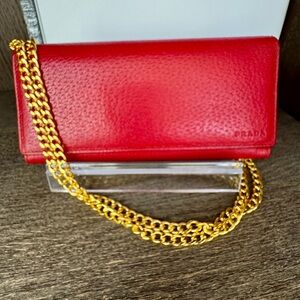 Red Leather Prada Flap Continental Wallet